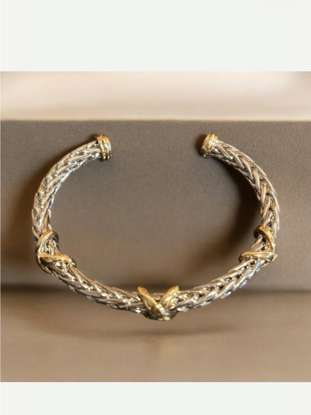 Sterling Silver and Gold-Tone Braided Open Cuff Bracelet